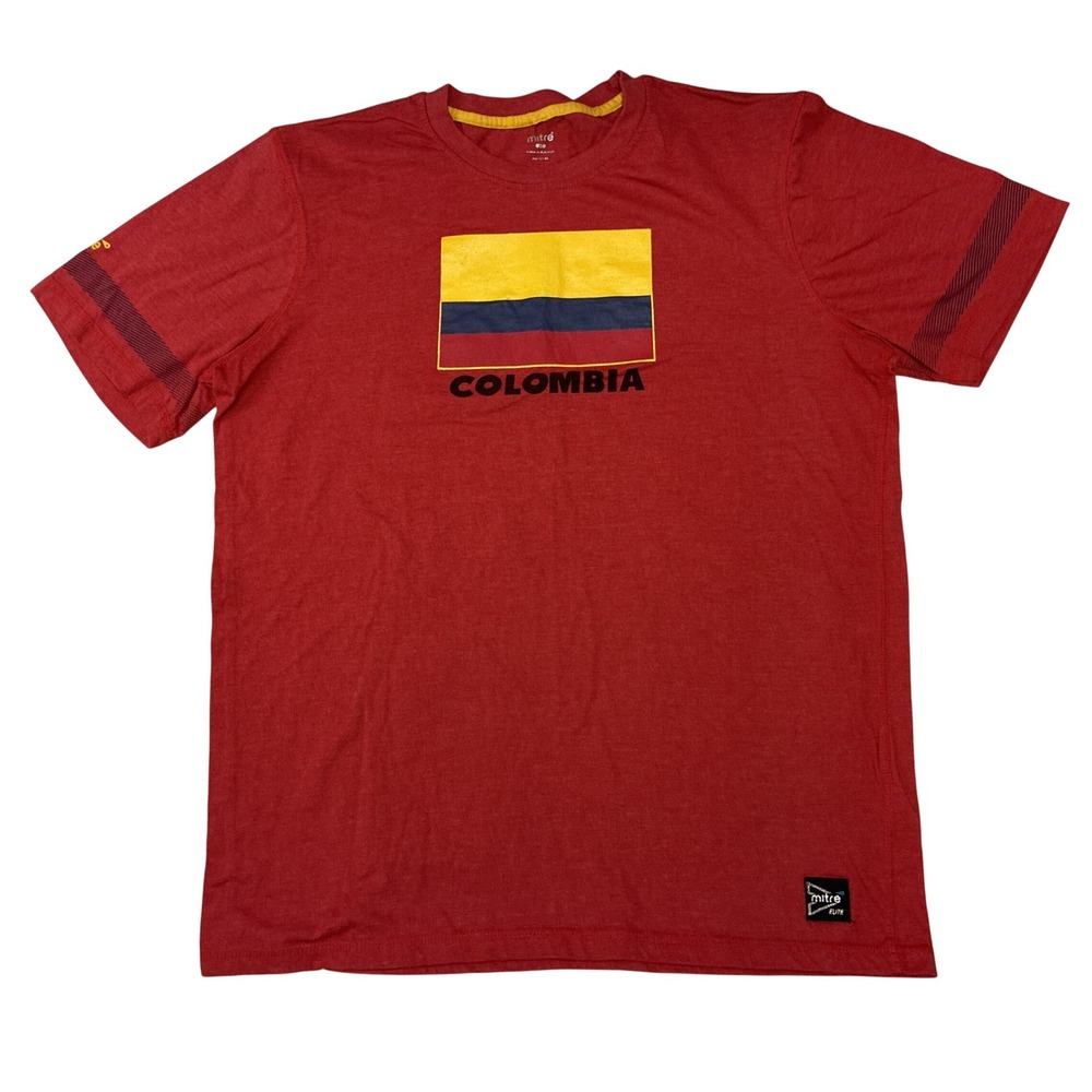 Mitre Colombia Flag Graphic T-Shirt Mens XL Red Short Sleeve Soccer‎ Tee 2016